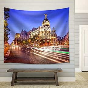Madrid, Spain Cityscape at Night. - Fabric Wall Tapestry Home Decor - 51x60 inches