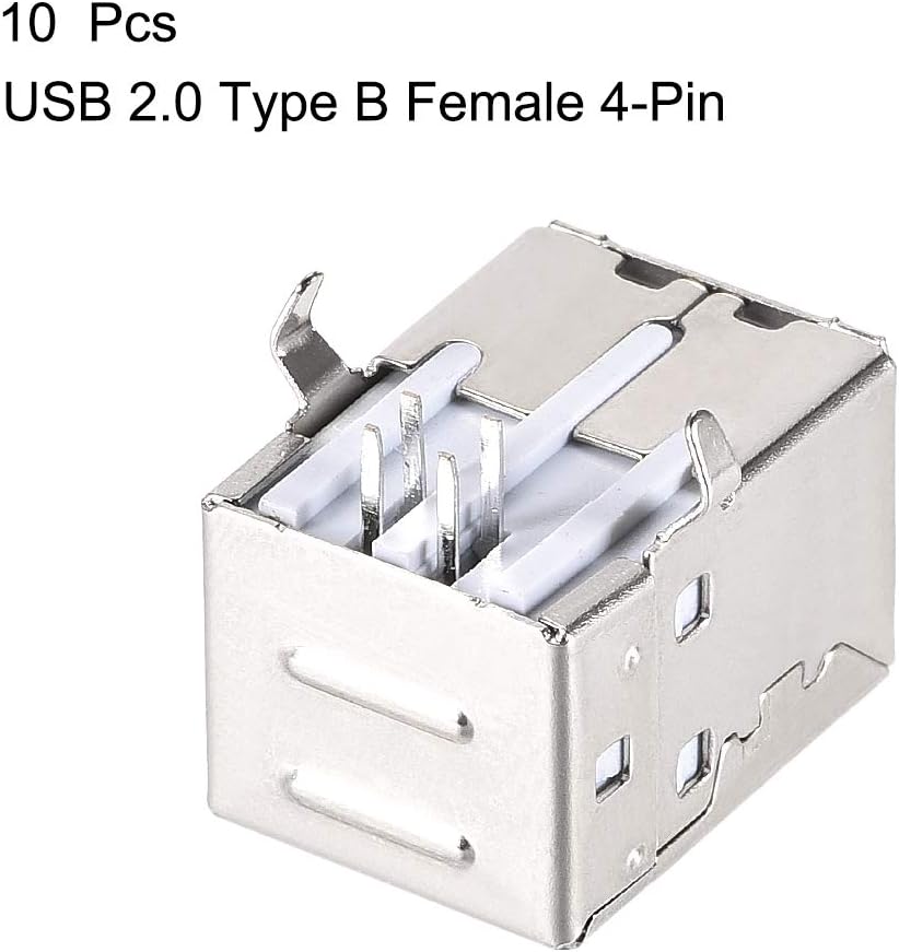 sourcing map 10PCS USB 2.0 Type B Female Socket Connector Jack Port, 4-Pin DIP 90 Degree Right Angle, Repair Replacement Adapter - Image 3