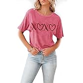 Shirts for Women XOXO Love Heart Buffalo Plaid Graphic T Shirts Loose Fit Letter Printed Short Sleeve Gifts for Her