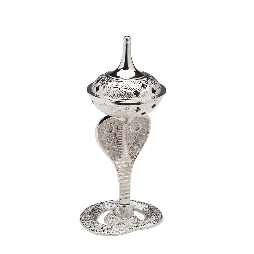 NKlaus Incense Burner Cobra large brass nickel plated snake oriental Incense Burner for Incense 7655