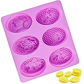 WVD 1 Pc Silicone Soap Molds with 6 Cavities, Bee Silicone Mold for Craft Soap Making Supplies, Oval Rectangular Flower Patte