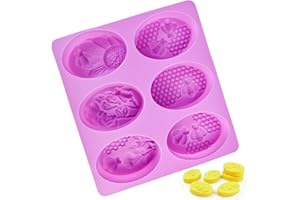 WVD 1 Pc Silicone Soap Molds with 6 Cavities, Bee Silicone Mold for Craft Soap Making Supplies, Oval Rectangular Flower Patte