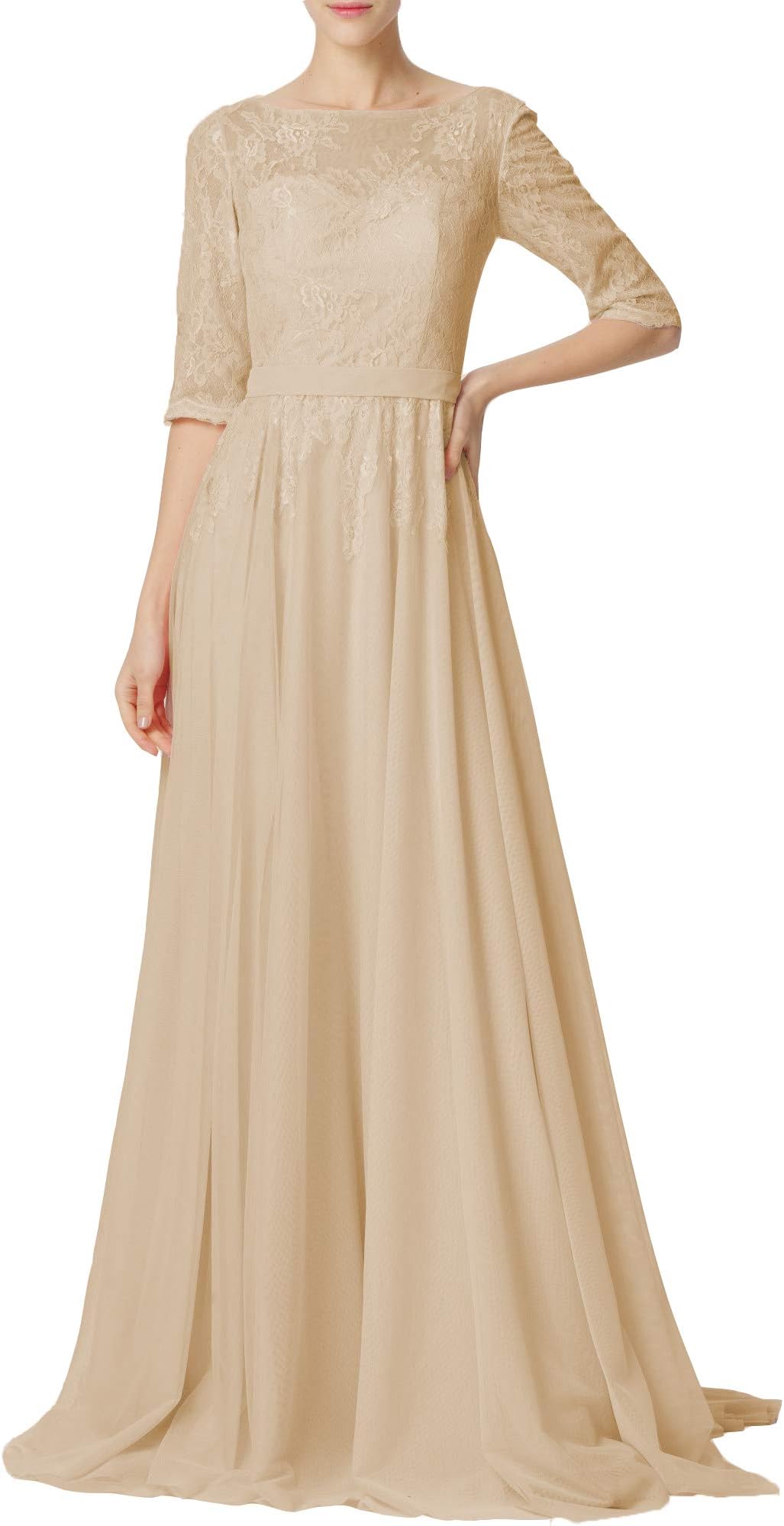 Chiffon Mother of The Bride Dresses Long Lace Evening Gowns Prom Formal Dress Plus Size Maxi with Sleeves