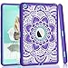 iPad 5th/6th Generation Case, Hocase Heavy Duty Shock Absorbent Rubber+Hard Plastic Dual Layer Protective Case w/Mandala Floral Print and Kickstand for iPad 9.7 2018/2017 - Purple/Teal
