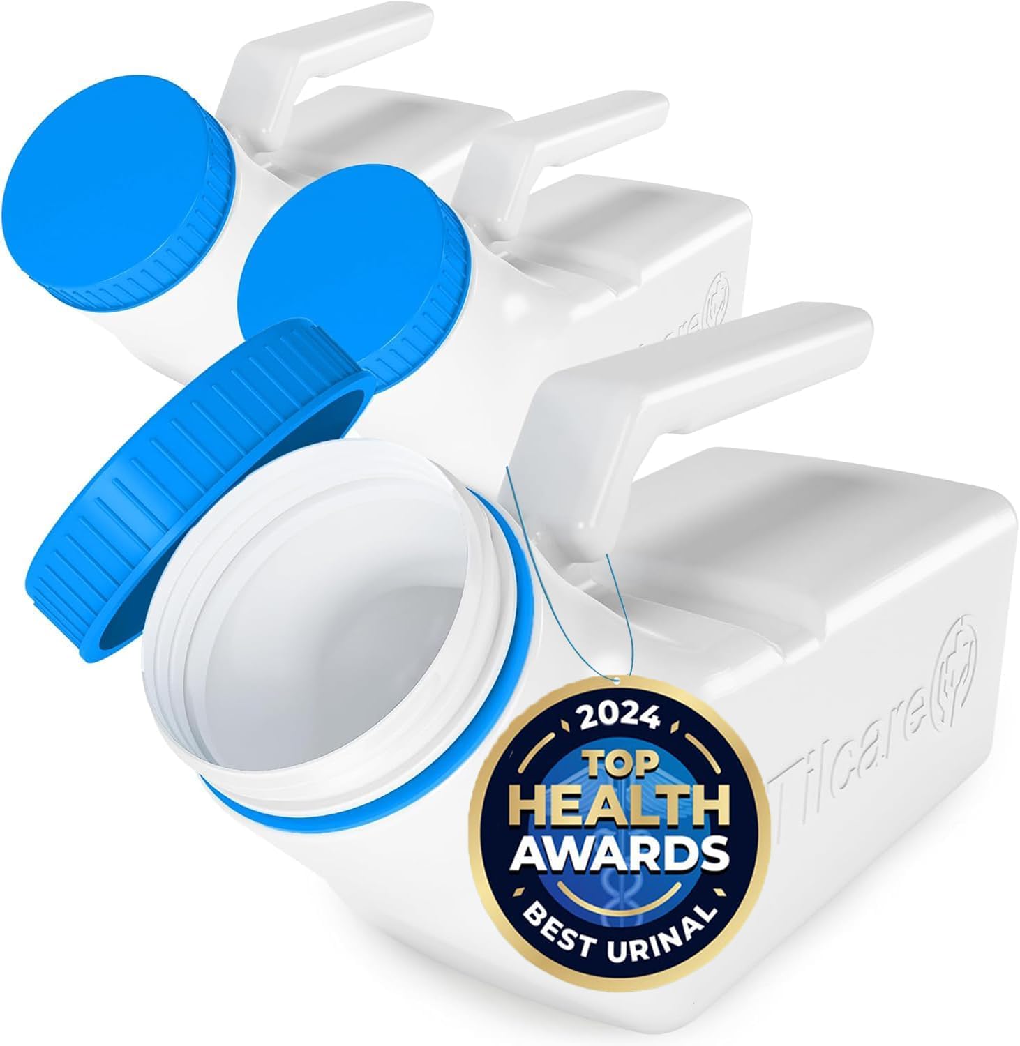 Urinals for Men Glow in The Dark Lid by Tilcare (3 Pack) - 32oz/1000mL Thick Plastic Mens Bedpan Bottle with Screw-on Lid - Spill Proof Urinary Chamber - Male Portable Travel Pee Bottles