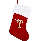 20 Inches Monogram Christmas Stockings with Letters, Large Super Soft Christmas Stockings Red Velvet with White Super Soft Plush Cuff for Christmas Xmas Tree Holiday Fireplace (T)