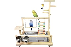 ATB-GIFT Parrots Playstand, Bird Playground, Bird Parrot Perch Stand, Parrot Climbing Ladder Swing Toy for Small Parakeets, Cockatiels, Finches, Budgie(14.57 * 10.24 * 17.32IN)