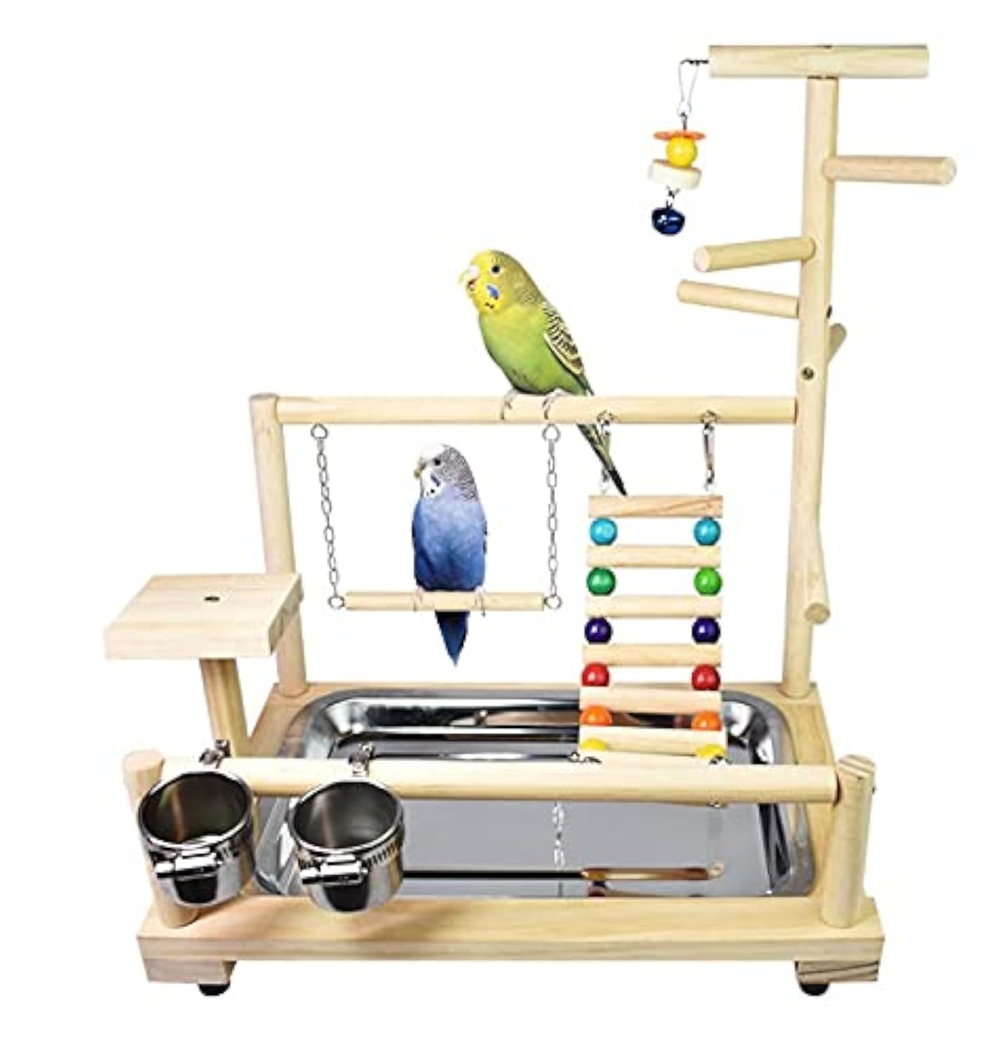 Bird Perch Stand Toy, Wooden Parrot Playground Gym, Budgie toys, Bird Cage - budgie cage - parrot cage Accessories for Small Parakeets, Cockatiels, Finches, Budgie(40 * 26 * 8CM)