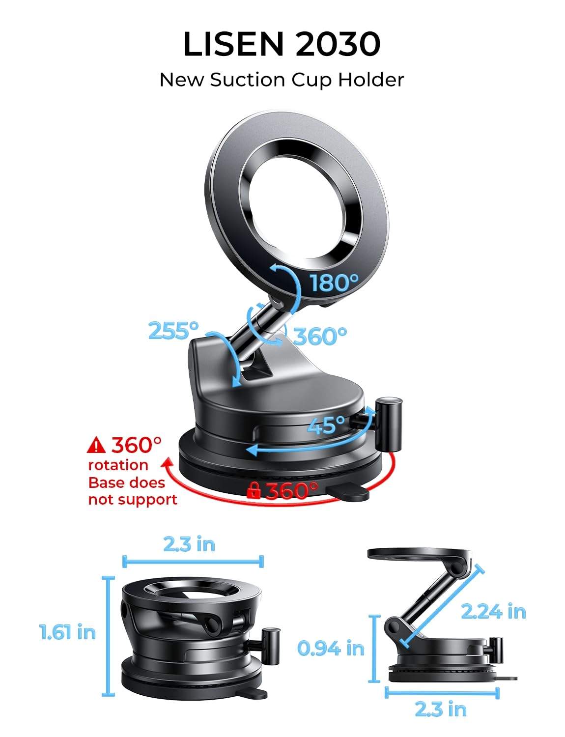 LISEN for Magsafe Car Mount, Cell Phone Holders for Your Car, Magnetic Car Accessories for Women Men Interior Jeep, Vacuum SuctionPro for Valentines Day Gifts for Him Kits, for iPhone 17-12 Pro Max