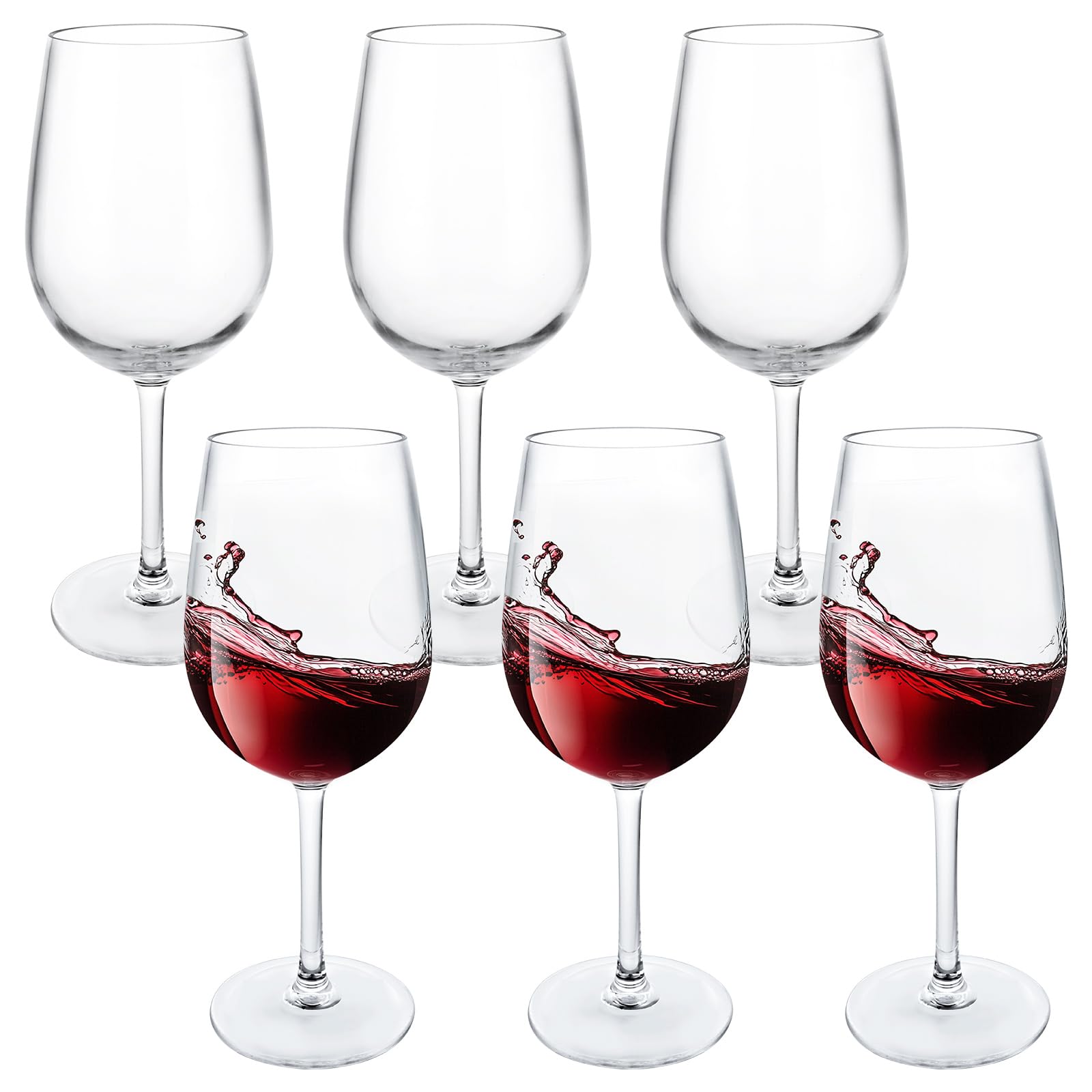 Oungy Set of 6 Large Plastic Wine Glasses, 550ml Unbreakable Plastic Wine Glasses Reusable, Clear Plastic Red Wine Glass Long Stemmed Picnic Wine Glass