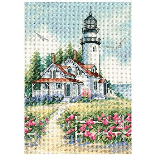 Dimensions Gold Collection Counted Cross Stitch Kit, Scenic Lighthouse, 18 Count White Aida, 5'' x 7''