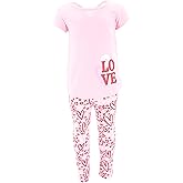 Unique Baby 2 Piece Girls Printed Leggings Outfit with Short Sleeve Cross Back Shirt Kid and Toddler Clothes Set