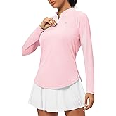 Heathyoga Long Sleeve Workout Tops for Women Golf Shirt UPF 50+ Swim Shirts for Woman UV Sun Protection Quarter Zip Pullover