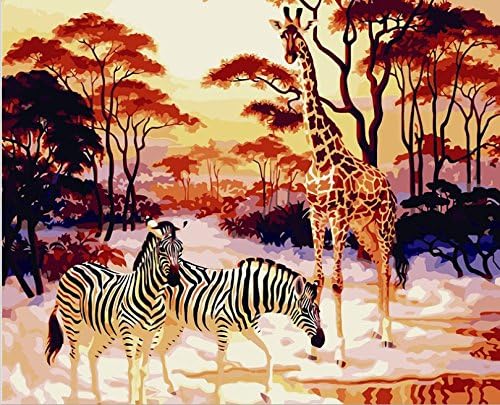 HOS Diy Oil Painting Paint By Number Hand Paintworks 16X20 Inches Zebra and Giraffe(HOS010)