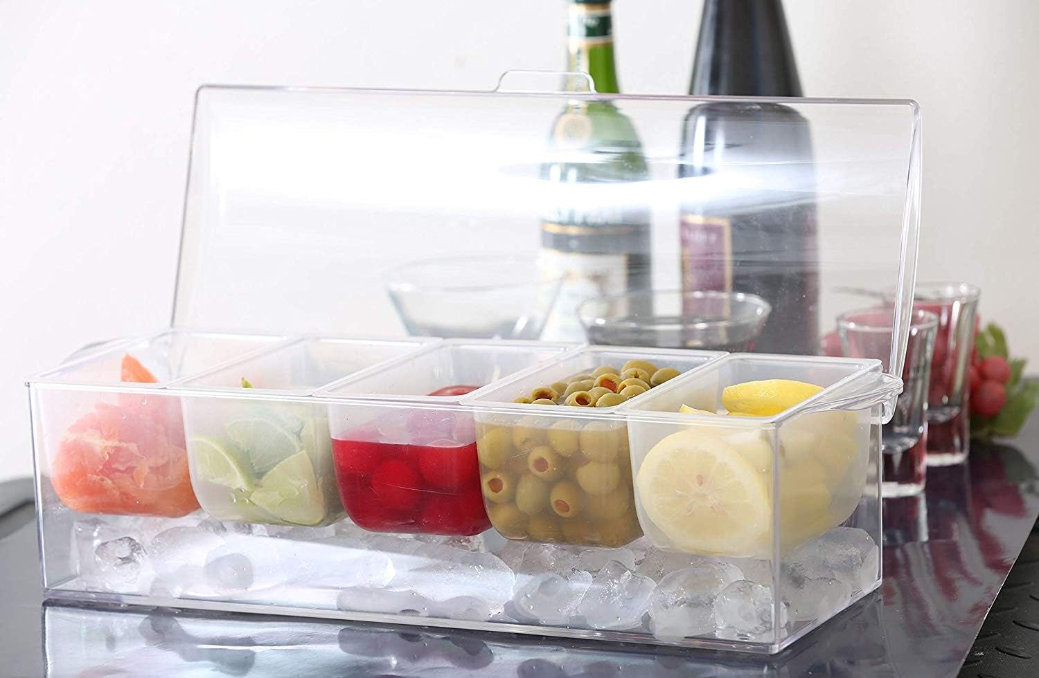 Chilled Icy Condiment Server 5 Removable Compartments With Lid Large Size Great For