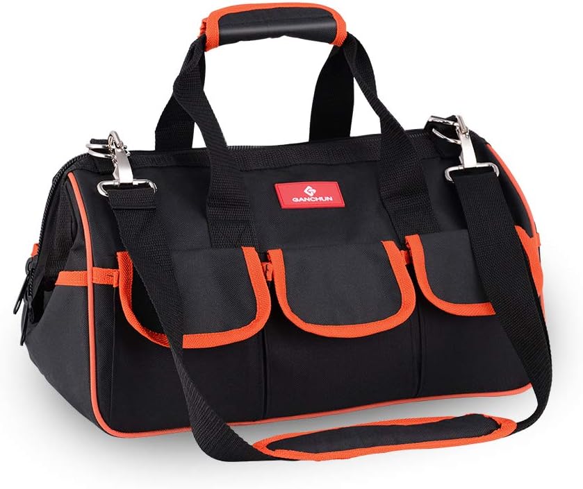 17-Inch Water Proof Multi-Compartment Pocket Tradesman's Wide Mouth Storage Tool Bag with Adjustable Shoulder Strap Bag - - 