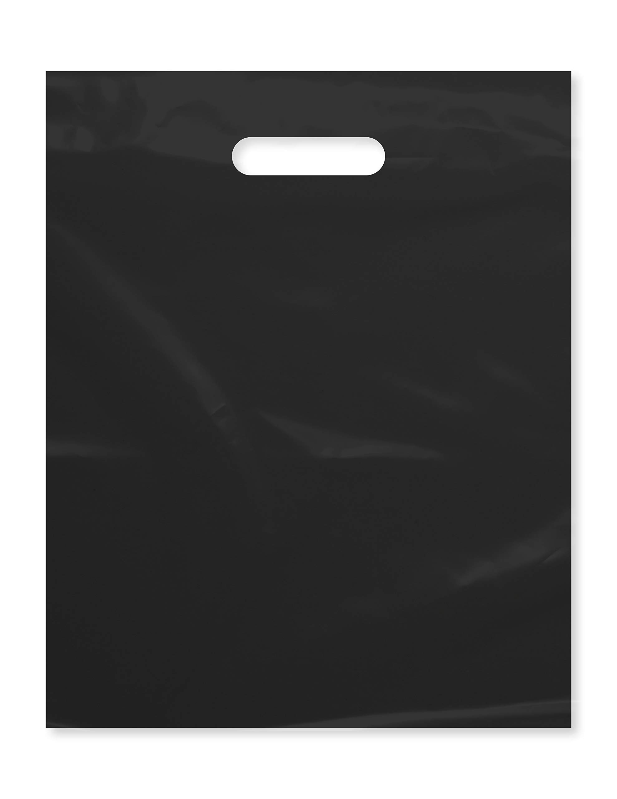 Photo 1 of Purple Q Crafts Plastic Bag with Die Cut Handle Bag 12" x 15" Black Plastic Merchandise Bags Bulk Pack for Retail, Gifts, Trade Show and More (100)