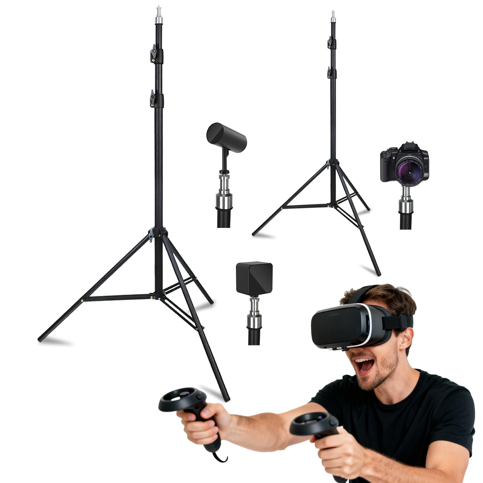2 Pack VR Tripod Stand for Base Station HTC Vive Valve Index Rift Sensor Stand Aluminum Alloy VR Base Station Stand Accessories Base Station Mount (Black-2 Pack)