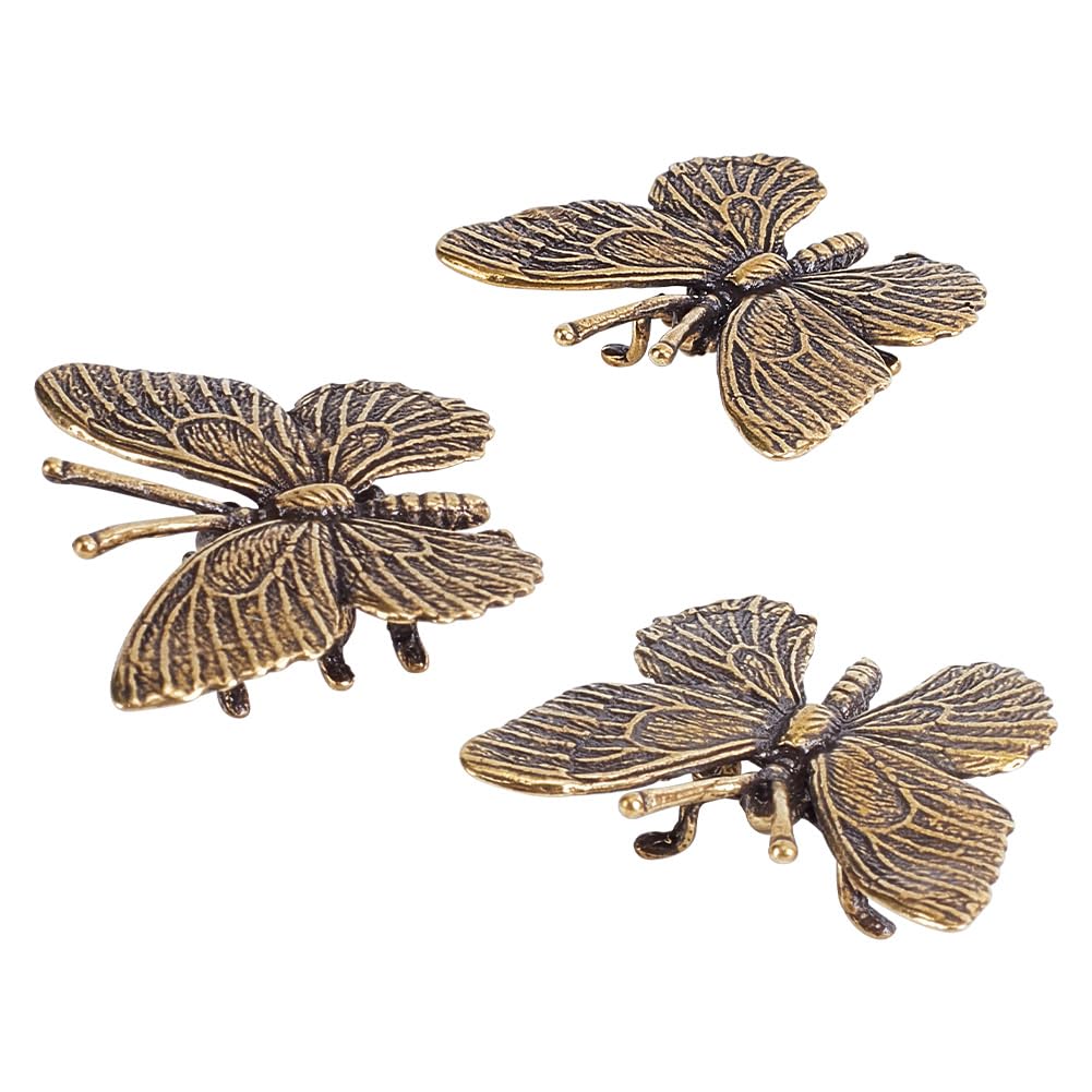DELORIGIN 3pcs Mini Butterfly Sculpture Brass Butterfly Figurine Decor Ornament Retro Insects Good Luck Animal Figure Statues for DIY Craft Collectible Home Office Desktop Decorative