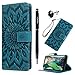 Samsung Galaxy S9 Case, PU Leather Wallet Case Sunflower Pattern Flip Folio Magnetic Book Skin Shell with Credit Card Slots and Kickstand Wrist Strap Soft TPU Bumper Full Proteciton, Blue