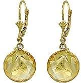 Galaxy Gold GG 14k Solid Gold Leverback Earrings with Citrines and bezel set Diamonds