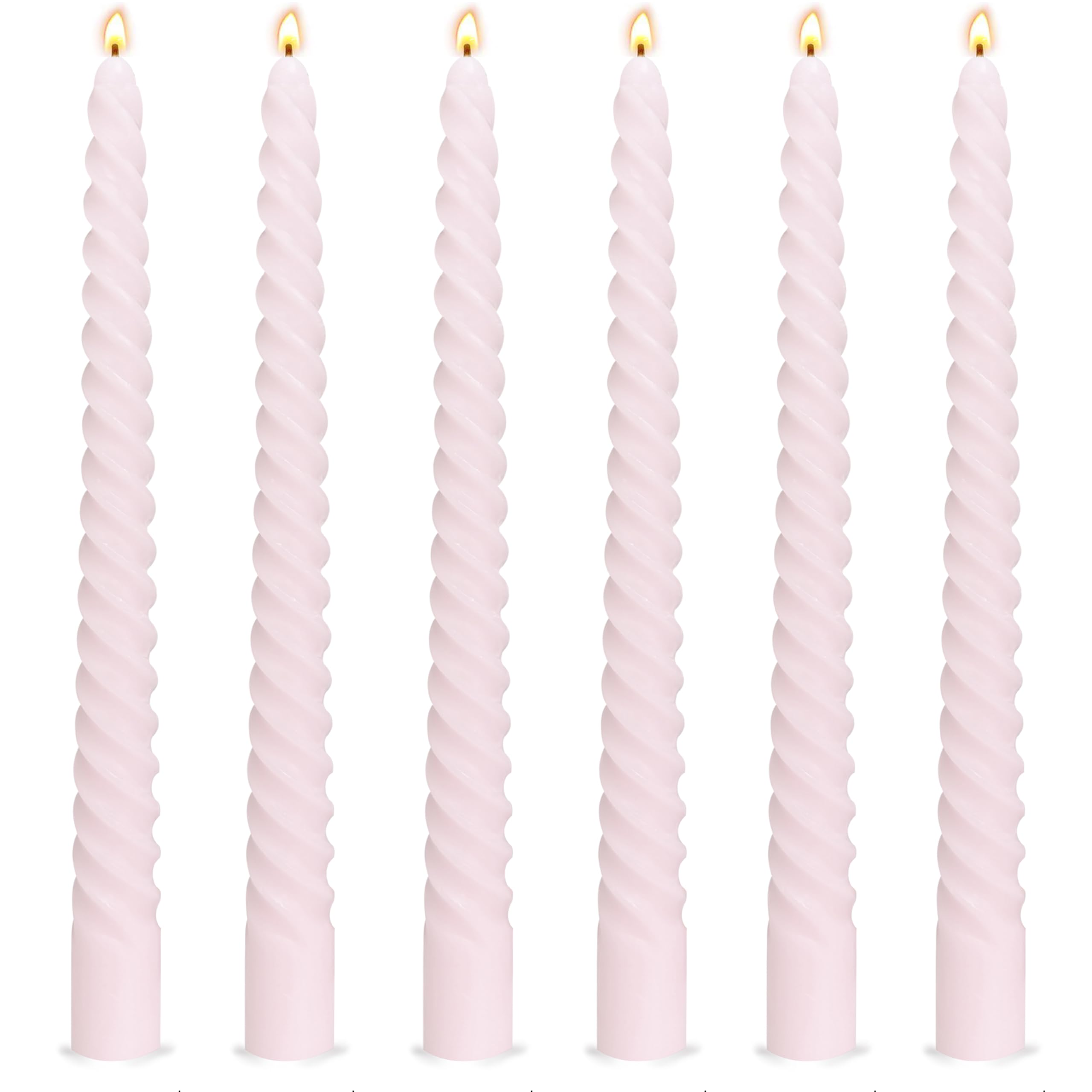 Photo 1 of 6 Pack 10 Inch Pale Pink Spiral Taper Candles for Holiday Home Decoration, Unscented Dripless Twisted Candlesticks for Dinner Party Wedding Baby Shower and Easter