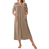 Ekouaer Zipper Robes for Women Short Sleeve Bathrobe Soft Lightweight Housecoat Full Length Nightgown with Pockets S-3XL