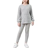 GORLYA Teen Girls 2 Piece Sweat Outfits Long Sleeve Ribbed Knit Sweatshirt Casual Legging Pant Kids Clothes Sets 6-14Y