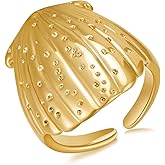 ENSKEFEN Gold Conch Shell Starfish Rings for Women Adjustable Chunky Open Stackable Seashell Rings Bohemian Statement Rings Summer Ocean Punk Jewelry