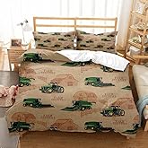 CUEKT Tractor Bedding Set,Farm Animalls Truck Tractor Vehicles Duvet Cover Set for Boys Girls Teens (Brown,Twin)