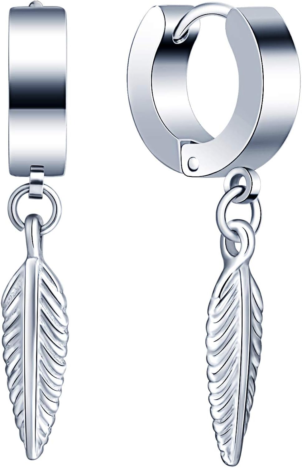 Feilok Men's Womens Vintage Stainless Steel Leaf Dangle Hinged Hoop Earrings, C