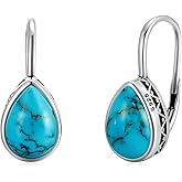 BETHZA Natural Turquoise Earrings for Women 925 Sterling Silver Genuine Turquoise Gemstone Leverback Earrings Western Boho Jewelry Gifts