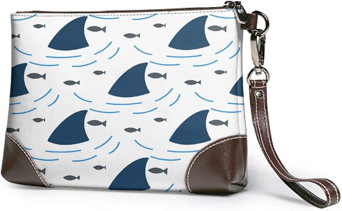 Emvency Wristlet Wallet Zipper Shark Fin Water Waves Flipper Lightweight Small Clutch Phone Wristlet Wallet with Strap for Women Man