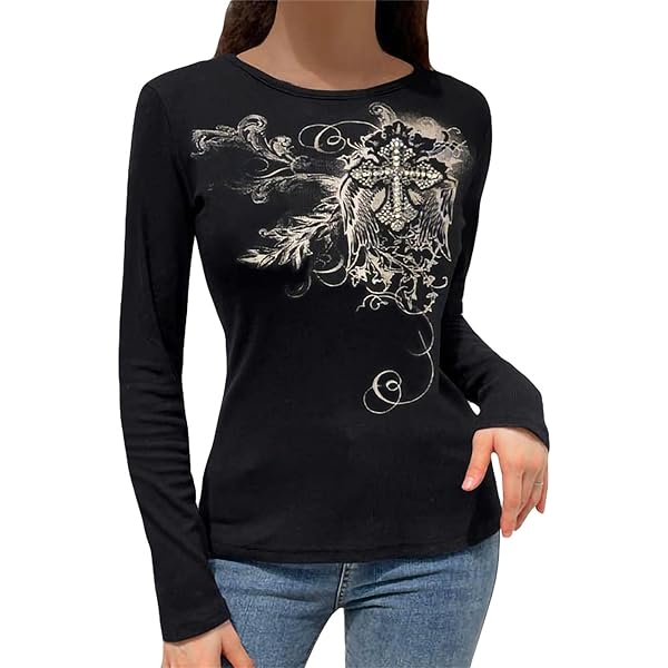 Fall Spring Women´s Vintage Grunge Round Neck Ribbed Tops