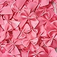 Chenkou Craft 60pcs Mini Satin Ribbon Bows Flowers 1"x3/4" Appliques DIY Craft Fushia Color