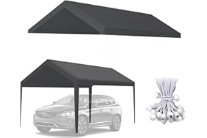 TANGJEAMER 10x20 Carport Canopy Replacement Cover, 180G Car Canopy Garage Top Tent Shelter Cover, Waterproof & UV Protection Car Trap with Fabric Leg Pole Skirts Ball Bungees, Frame is not Included (Grey)