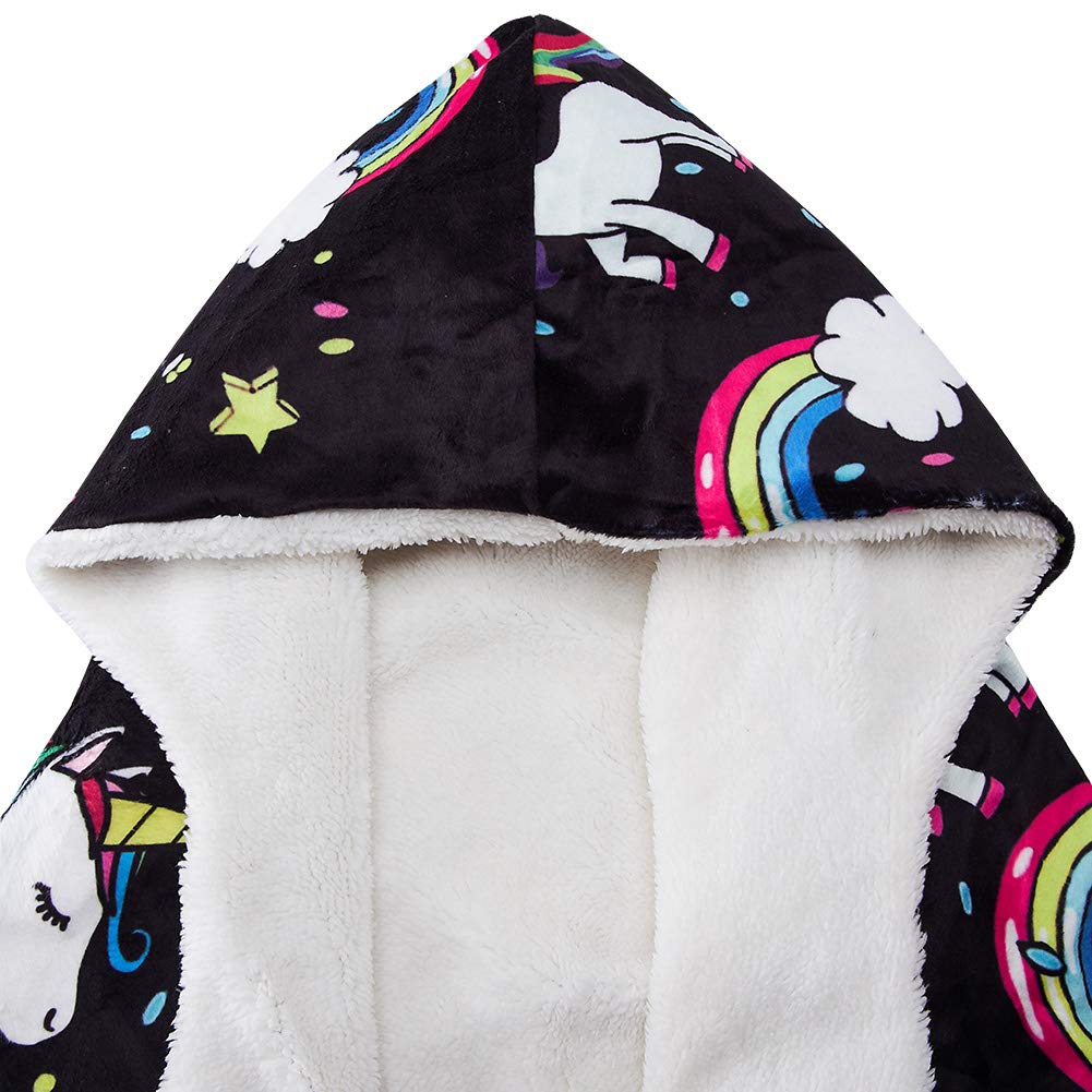 Loveternal Unicorn Graphic Blanket Hoodie for Women Rainbow Donut Cloaking Cabin Throw Blanket 3D Plush Small Lucky Star Ice Cream Warm Fleece Wearable Blanket Cuddle Home Black (60\