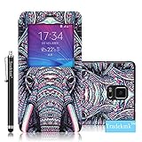 Galaxy Note 4 Case, Tradekmk(TM) Brand New Fashion High Quality Flip Leather Window View Design Display Caller ID Time Table Slim Fit Case Cover[Colored Drawing-Huge Elephant] Compatible with Samsung Galaxy Note 4[+Stylus]