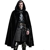 CIRCKOPS Medieval Velvet Hooded Cloak Renaissance Hooded Cape with Metal Buckle Halloween Costume for Hobbit Cosplay