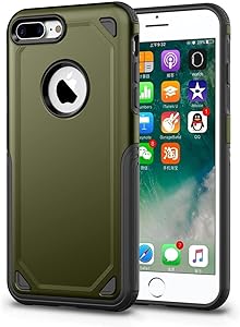 FastSun iPhone 8 Plus Case, Slim Silicone TPU + PC Dual Layer Protection Hard Case Hybrid Shockproof Drop Proof Case Cover for Apple iPhone 8 Plus (Army Green)