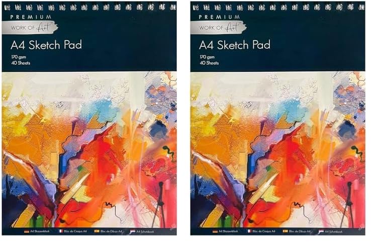 1ABOVE Artists Sketch Pad, Spiral Bound Sketch Paper for Artists. Ideal for Studio, School or Home - 170gsm Cartridge Paper A4 (Pack of 2)