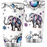 Cute Colorful Elephant With Floral Jewel Design Stainless Steel Tumbler For Lovers Women Gifts 20 Oz Heat Insulated Tea Hot Bottle Iced Coffee Outdoor Drink Travel Cool