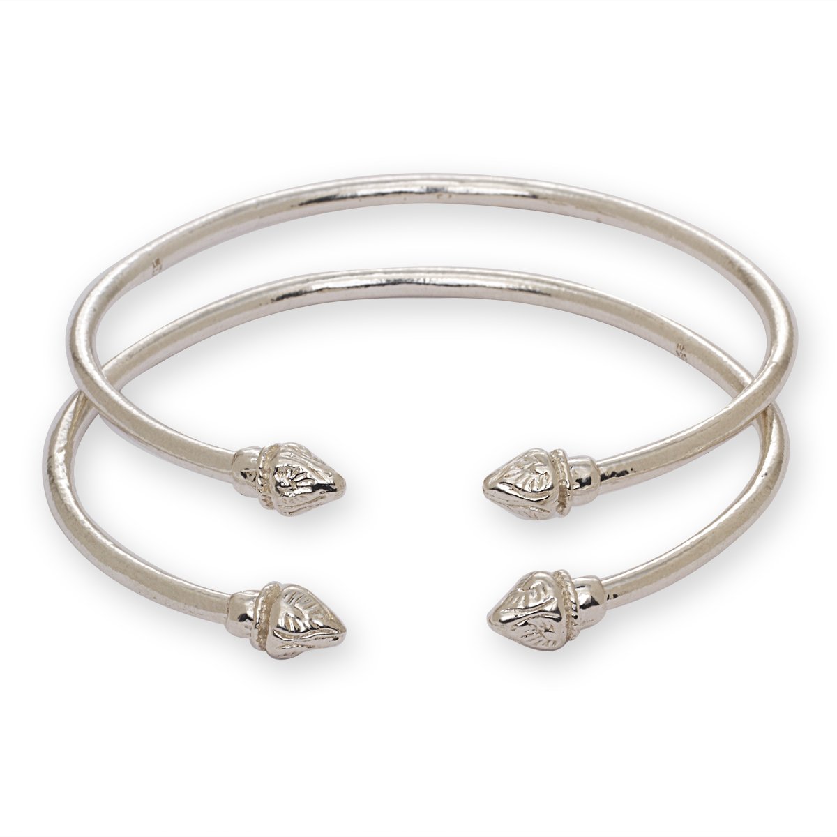 Elegant Pointed Ends .925 Sterling Silver West Indian Bangles (Pair 27g) (MADE IN USA)
