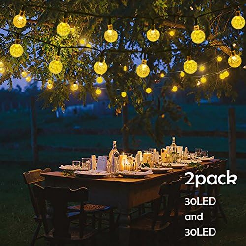 LalapaoLalapao 2 Pack Solar Powered Globe String Lights 30 LED (19.7ft) Crystal Ball Christmas Fairy Light for Outdoor Indoor Xmas Tree Garden Path Patio Home Lawn Holiday Wedding Party Decor (Warm White)