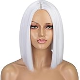 ENTRANCED STYLES White Wig Short Bob Wigs for Women 12Inch Heat Resistant Middle Part Straight Synthetic Wig Party Costume Halloween Cosplay Hair