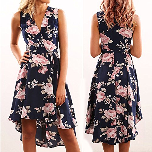 Ximandi Women's Summer Off Shoulder Floral Short Mini Dress Ladies Beach Party Dresses XL Dark Blue,XL - Thumbnail 4