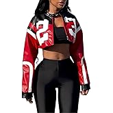 AUGCONE Women Cropped Jacket Faux Leather Jackets Long Sleeve Bomber Y2k Motorcycle Streetwear