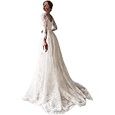 Tianzhihe Long Sleeves Wedding Dresses for Bride A-Line Lace Applique Luxury Bridal Ball Gowns with Train