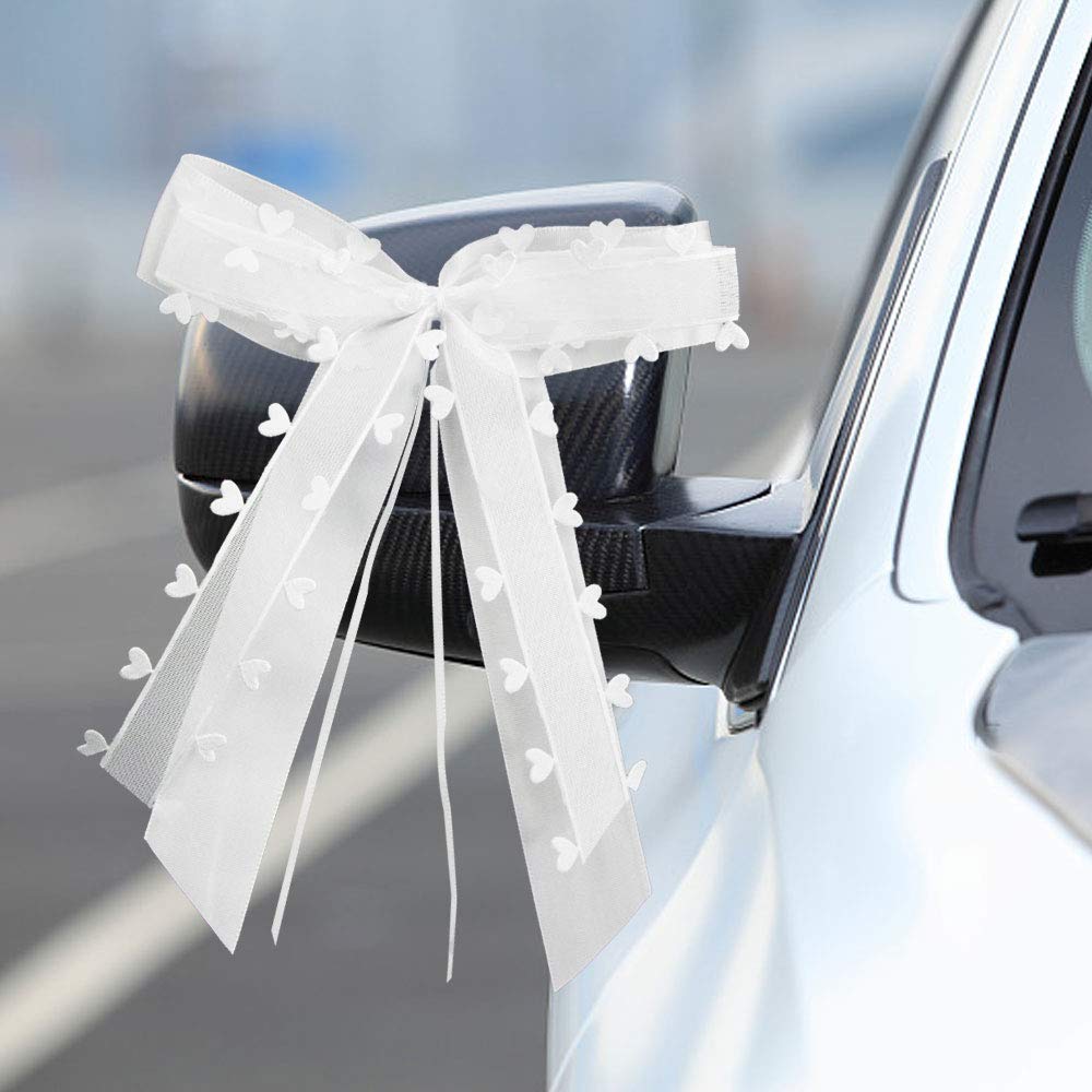 Favengo 30 Pcs Wedding Car Ribbon White Bow Butterfly Style Decorative Bows Double Layer Ribbons And Bows With Heart For Halloween, Christmas, Flower Arrangements, Wedding, Party, Floristry Decoration
