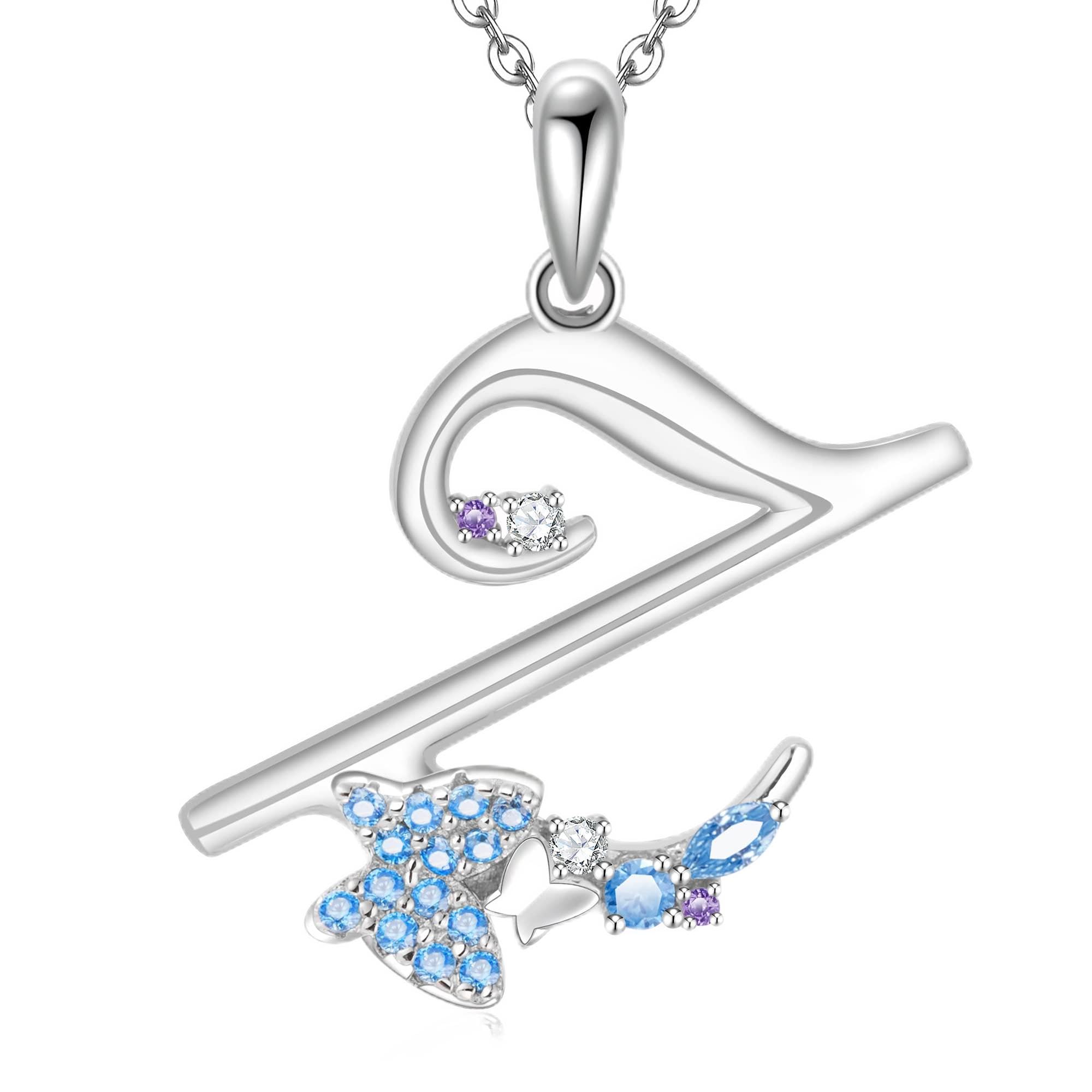 Initial Necklace for Women 925 Sterling Silver Butterfly Letter Pendant Gift for Women